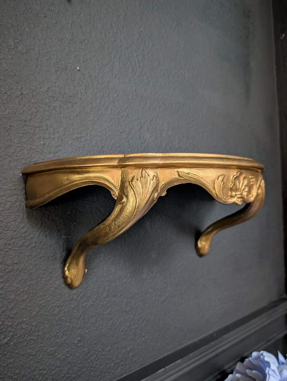 Vintage 80's BURWOOD, Ornate Gold Gilt, Shell Detail, Wall Hanging Shelf Decor